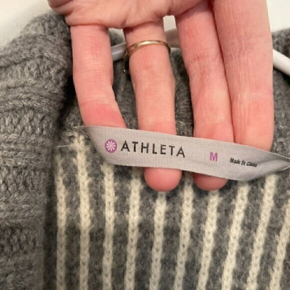 ATHLETA Sierra Wrap Cream Ivory Grey Striped Open WOOL CASHMERE Cardigan Sweater - Picture 7 of 16